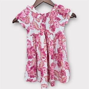 Old Navy Girls Matching Puff-Sleeve Floral-Print Dress Bold Pink Spring Size 4T